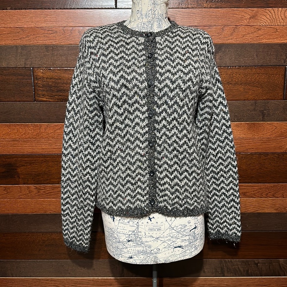 Vintage Paul Harris Designs Crew Neck Long Sleeve Zigzag Cardigan Sweater